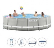 Бассейн каркасный INTEX 457*122см Prism Frame ФИЛЬТР-НАСОС, ЛЕСТНИЦА с защитой, ТЕНТ, НАСТИЛ 26726GN