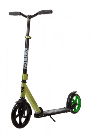 Самокат NOVATRACK POLIS PRO 230 мм PU/зад.к. 200 мм , алюминий, складной, зеленый 230.POLIS.GN21