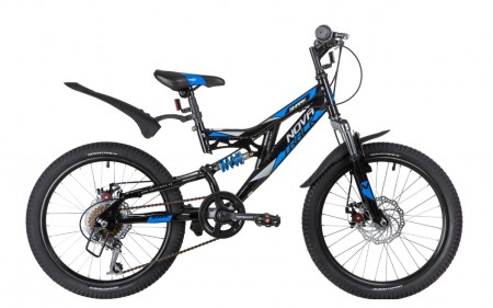 Велосипед 20' двухподвес NOVATRACK SHARK диск, чёрный, сталь, 6 ск. 20SS6D.SHARK.BK20