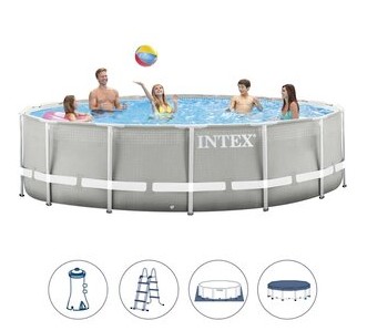 Бассейн каркасный INTEX 457*122см Prism Frame ФИЛЬТР-НАСОС, ЛЕСТНИЦА с защитой, ТЕНТ, НАСТИЛ 26726GN