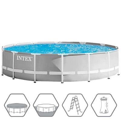 Бассейн каркасный INTEX 427х107см Prism Frame фильтр-насос 3785л/ч, лестн.с защ, настил, тент 26720