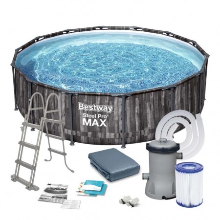 Бассейн каркасный BESTWAY SteelPro MAX 427х107 см, 13030л, фил.-насос 3028л/ч, лестница, тент 5614Z