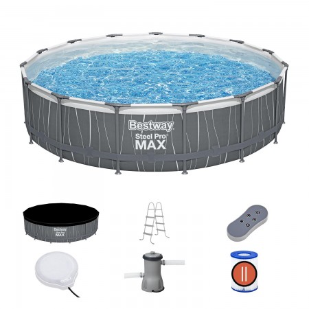 Бассейн каркасный BESTWAY SteelPro Max 457*107см, 14970л, фил.-н. 3028л/ч, лестн., тент, подсветка