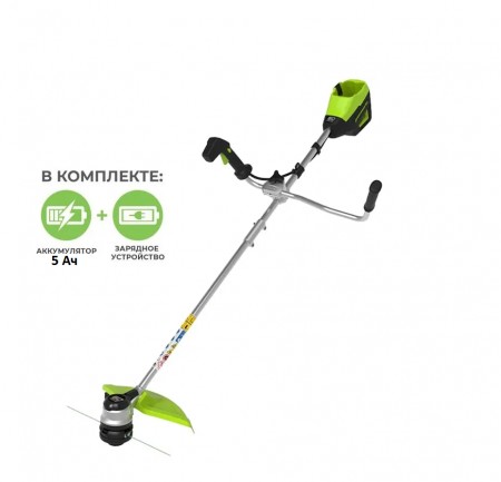 Триммер аккумуляторный Greenworks 60V (АК) GD60BCB бесщеточный (АКБ 5 А/ч и ЗУ 2 А/ч)  арт.2108407UG