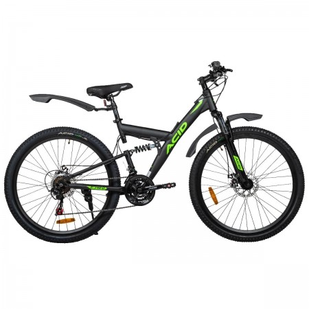Велосипед 27,5' двухподвес ACID F 740 D Black Flat/Neon Green 2026, диск, 21 ск.