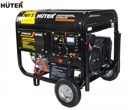 Генератор бензиновый HUTER DY 6500 LXW с функцией сварки, с колесами