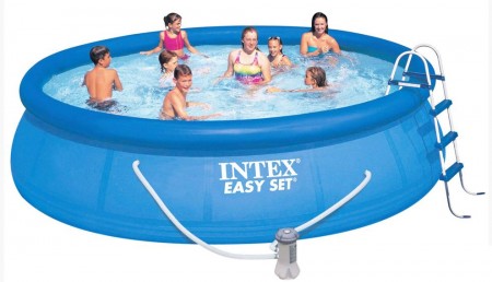 Бассейн надувной INTEX 457*122 см Easy Set, (фильтр-насос 3,8 мЗ/ч, лестница, подстилка, тент) 26168