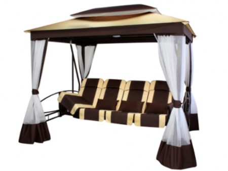Садовые качели-беседка ARNO-WERK Люкс 4-х мест., ф 63 мм, +АМС, +LED, шоколад