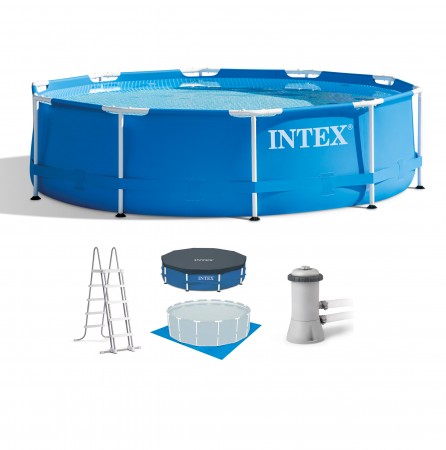 Бассейн каркасный INTEX 457*122см Metall Frame ФИЛЬТР-НАСОС, ЛЕСТНИЦА, ТЕНТ, ПОДСТИЛКА 28242