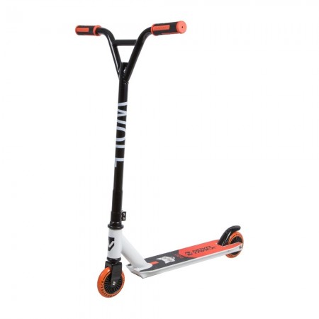 Самокат NOVATRACK WOLF EL 100 PU с пластик. ободом 84A, ABEC 7, бело-оранжевый 100P.WOLF.WOR9